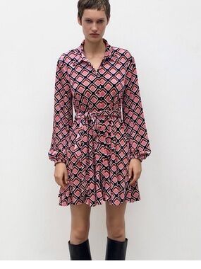 Zara Printed Velvet Dress with Tie Waist